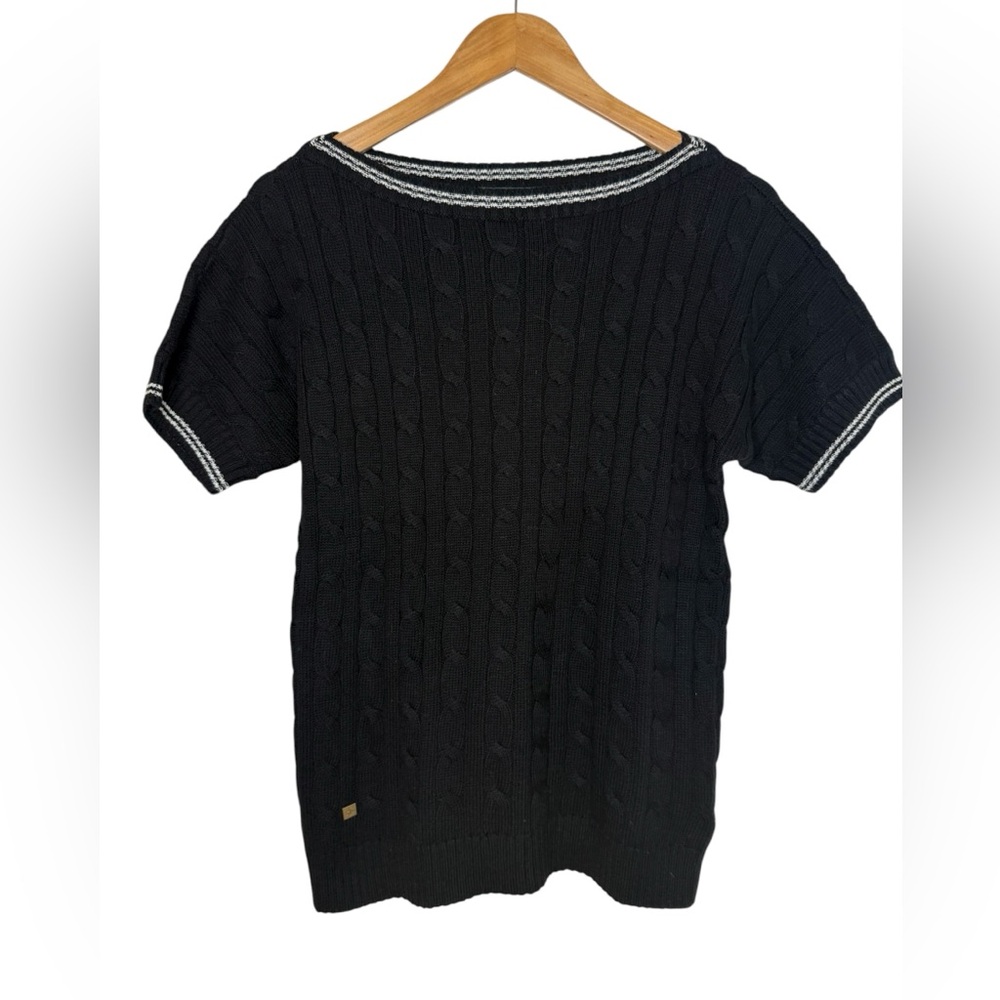 Lauren Ralph Lauren Cable Knit Boatneck Short Sleeve Black Sweater Size Medium